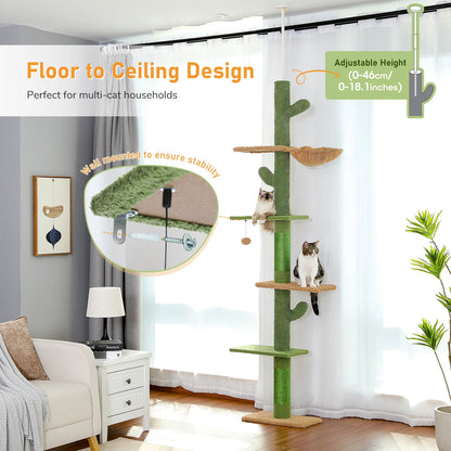 Cat Tree 5-Tier Floor to Ceiling Cat Tower Cactus