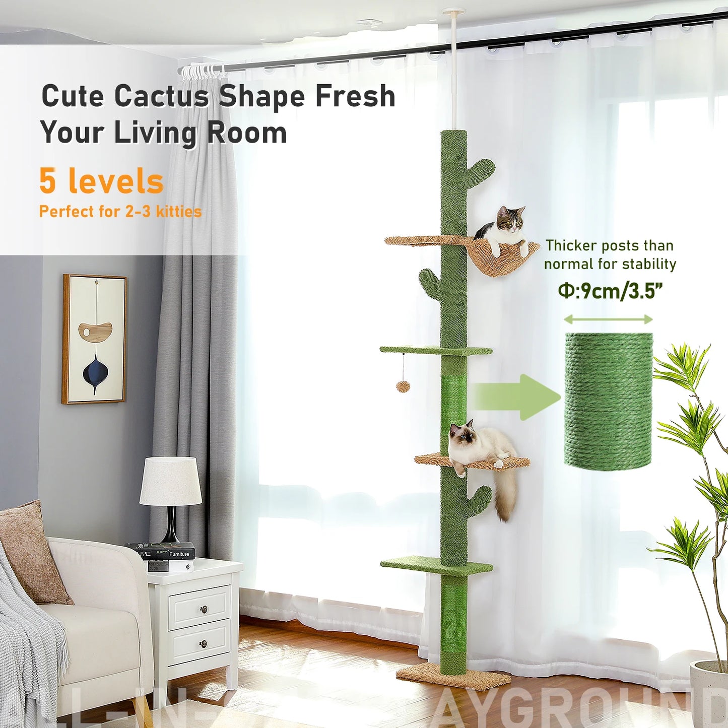Cat Tree 5-Tier Floor to Ceiling Cat Tower Cactus