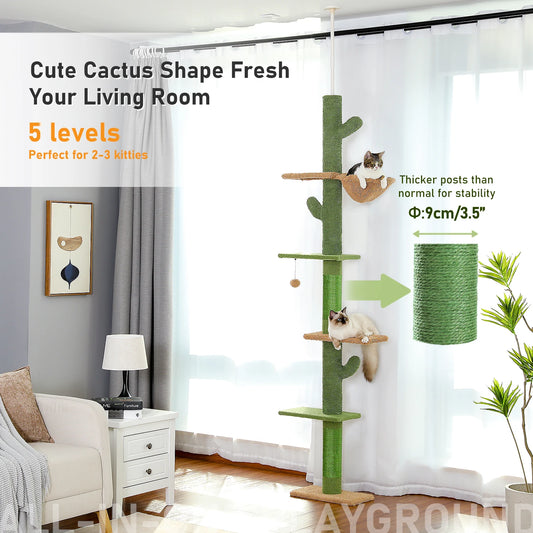 Cat Tree 5-Tier Floor to Ceiling Cat Tower Cactus